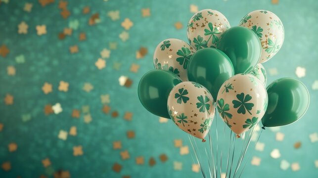 Green Balloons with Shamrocks and Gold Confetti for Celebrations