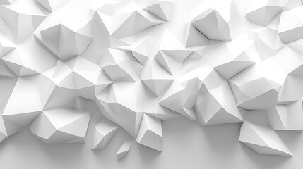 Fototapeta premium White geometric shapes cluster together, creating a three-dimensional abstract pattern on a monochromatic background