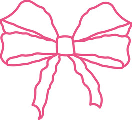 Girly bow coquette retro line hand drawn pink lace tie ribbon. Y2k feminine romantic wedding decoration. Whimsical pastel  knot.