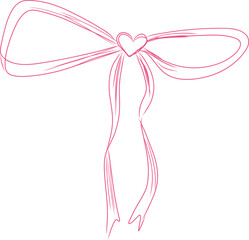 Girly bow coquette retro line hand drawn pink lace tie ribbon. Y2k feminine romantic wedding decoration. Whimsical pastel  knot.