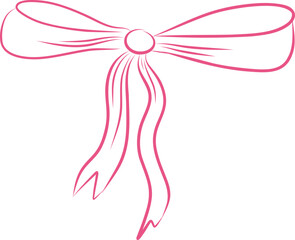 Girly bow coquette retro line hand drawn pink lace tie ribbon. Y2k feminine romantic wedding decoration. Whimsical pastel  knot.