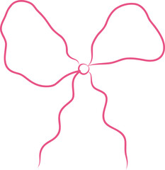 Girly bow coquette retro line hand drawn pink lace tie ribbon. Y2k feminine romantic wedding decoration. Whimsical pastel  knot.