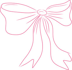 Girly bow coquette retro line hand drawn pink lace tie ribbon. Y2k feminine romantic wedding decoration. Whimsical pastel  knot.