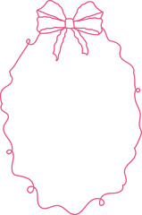 Romantic coquette ribbon frame, wedding ornate curly border collection. Hand drawn doodle sketch girly retro decorations.