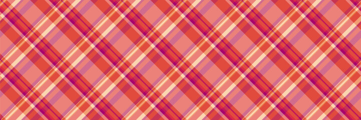 Vibrant diagonal plaid pattern in warm coral, peach, and purple hues.  Perfect for textile designs, website backgrounds, or crafting projects.  Seamless repeat for endless applications.