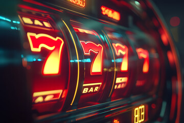 Triple Seven Jackpot Celebration on Casino Slot Machine  