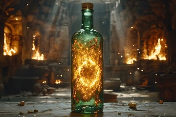 Enchanted Fantasy Bottle with Glowing Magic in Ancient Mystical Ruins for Creative Design