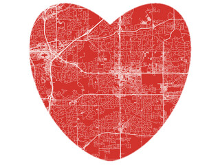 Heart-Shaped Map of Apple Valley  Minnesota, USA in Bold Red and White Design.