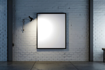 Room with blank photo frame on the brick wall, version 3