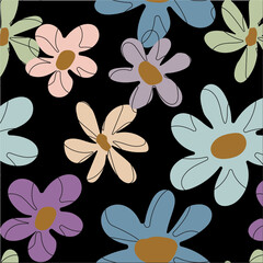 Black seamless floral pattern vector