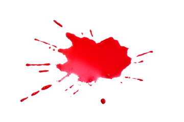 A stain from a fallen drop of red watercolor paint on a white background.