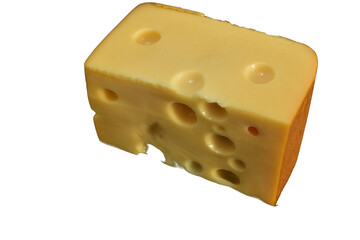 Piece of Maasdam cheese Netherlands isolated on PNG background.
