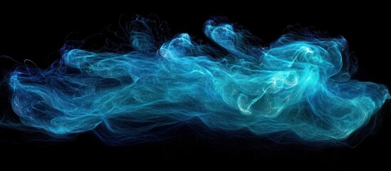 Blue smoke swirls, dark background, design element