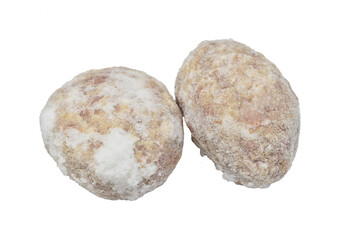 Semi-finished product, frozen cutlets ready for cooking isolated on PNG background.