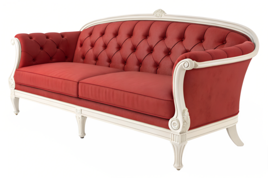white wooden luxury red sofa isolated on white or transparent png