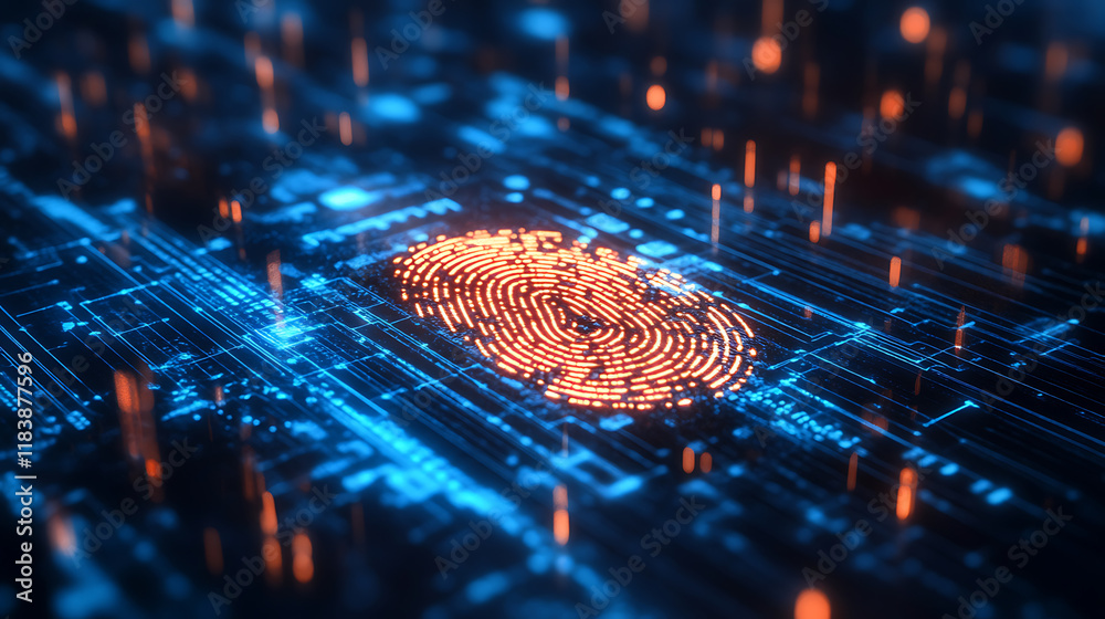 Poster a fingerprint scan provides security access with biometric identification, business technology safet