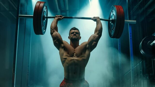 handsome muscular man doing weightlifting in gym