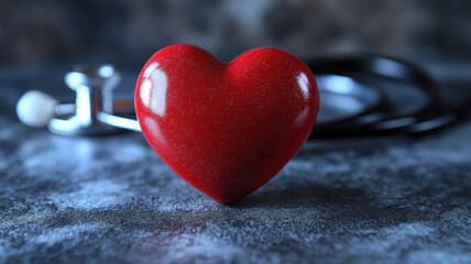Fototapeta premium Heart-shaped stress ball with stethoscope in medical setting focus on health and wellness close-up view