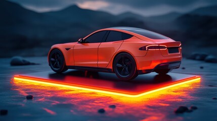 A wireless car charging platform illustration on a grainy gradient background