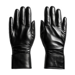 Elegant black leather gloves, smooth texture, displayed on a clean white background, perfect for fashion or accessory design applications
