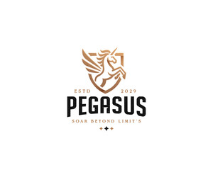 Obraz premium Unique luxury unicorn pegasus horse winged logo template for business company