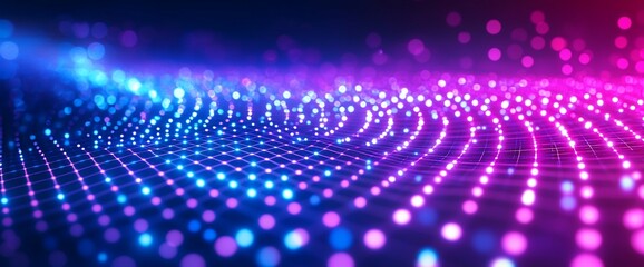 Abstract glowing grid with purple and blue light.