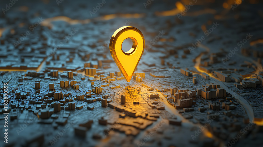 Aufkleber aura gold location indicator for the map, 3d render, city map background