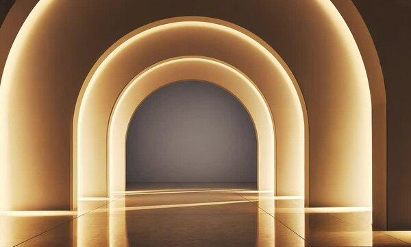 Illuminated Archway Passage: A Modern Minimalist Interior Design