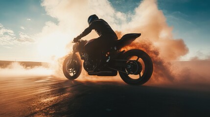 Motorcycle burnout showcases raw power and thrilling excitement in a cloud of smoke