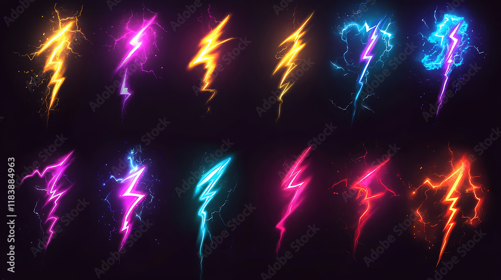 Aufkleber electric expressions: lightning icon set and power symbol