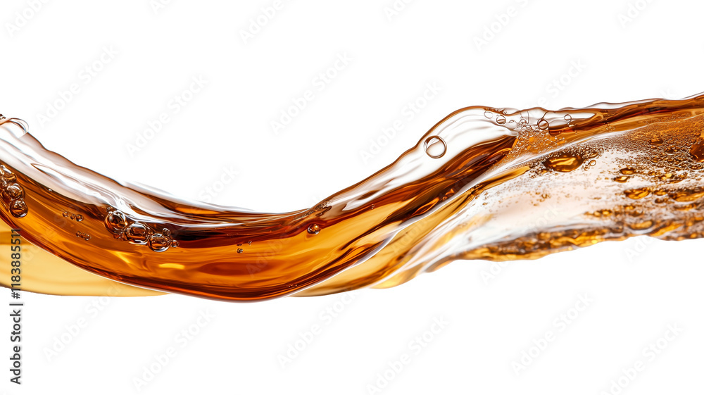Aufkleber dynamic close up of dark brown liquid flowing in wave like motion, with bubbles and ripples adding texture and energy to scene. vibrant amber tones create sense of movement and fluidity