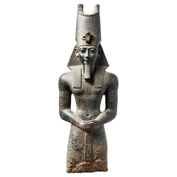 Ancient Egyptian statue of Khonsu, moon god, featuring intricate carvings and traditional headdress, showcasing historical artistry and cultural significance