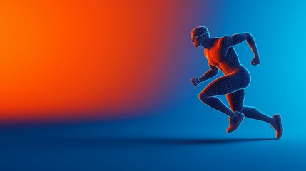 Naklejka premium Digital Wireframe Runner Highlighting Motion, Energy, and Futuristic Technology Concepts