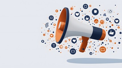 Eye-catching megaphone graphic surrounded by colorful social media icons for digital marketing needs