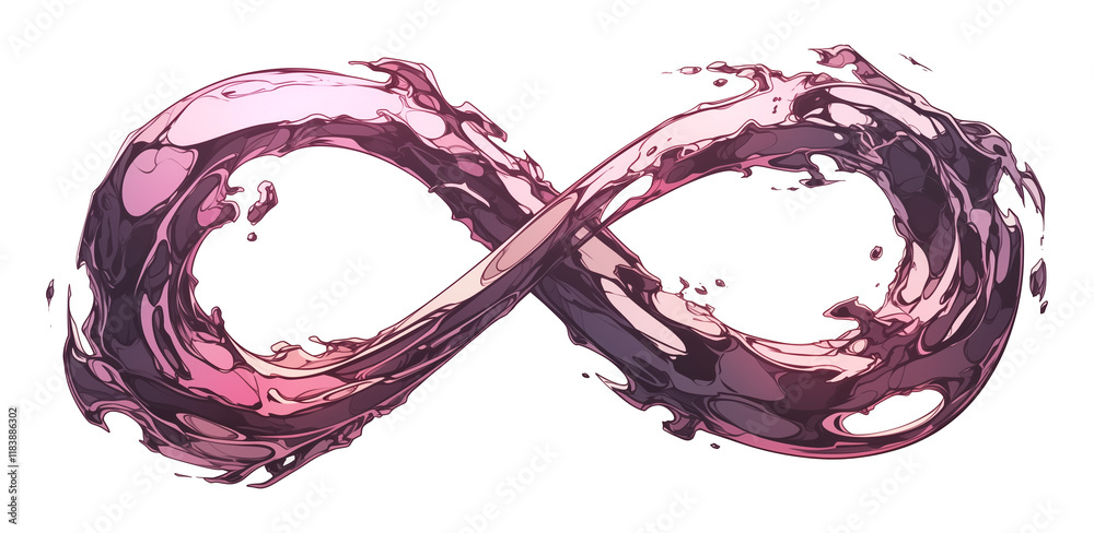 Poster glowing purple infinity symbol made of swirling plasma with dynamic and fluid design, isolated on tr