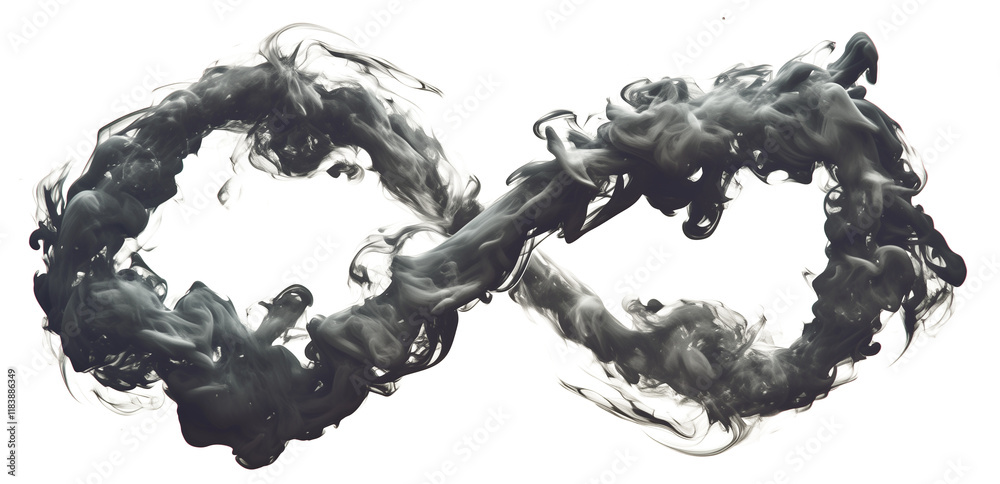 Poster swirling infinity symbol made of ethereal grey smoke, isolated on transparency background, creating 