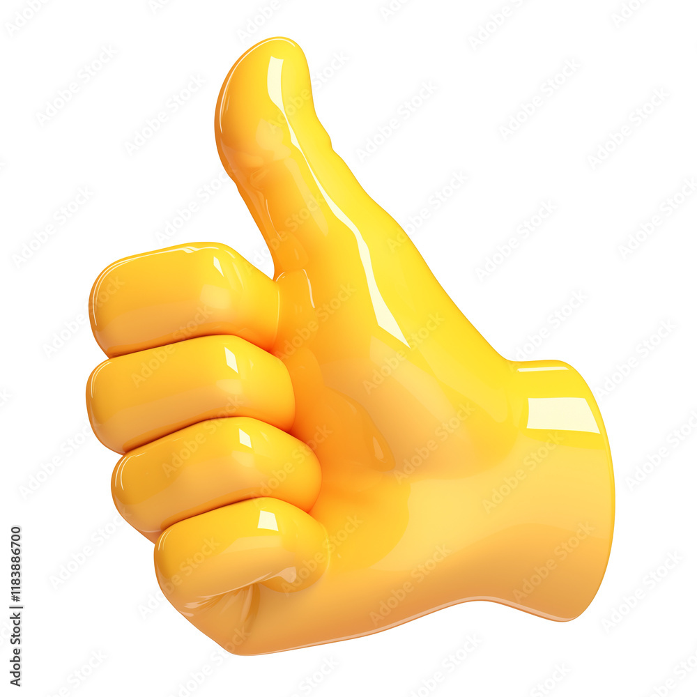 Poster smooth yellow ceramic thumbs up symbol isolated on transparency background, representing positivity 
