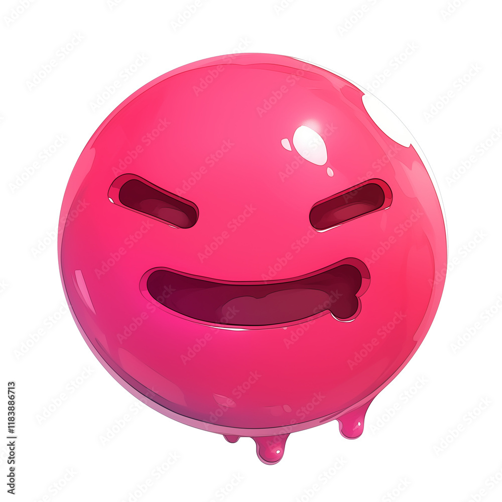 Aufkleber Glossy pink emoji with angry expression and dripping effect, isolated on transparency background