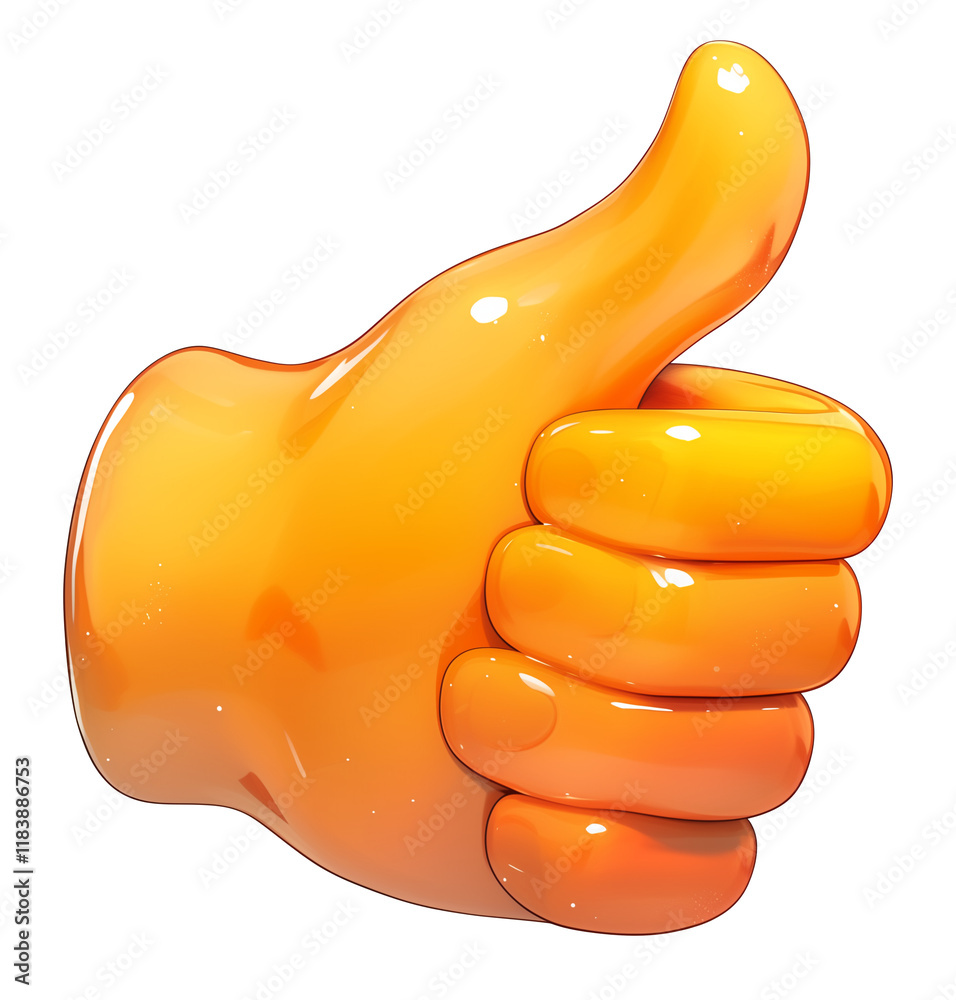 Poster vibrant orange thumbs up symbol with glossy finish, isolated on transparency background, representin