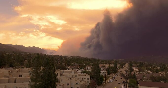 Pasadena Eaton Fire California Wide Slow Pan Smoke