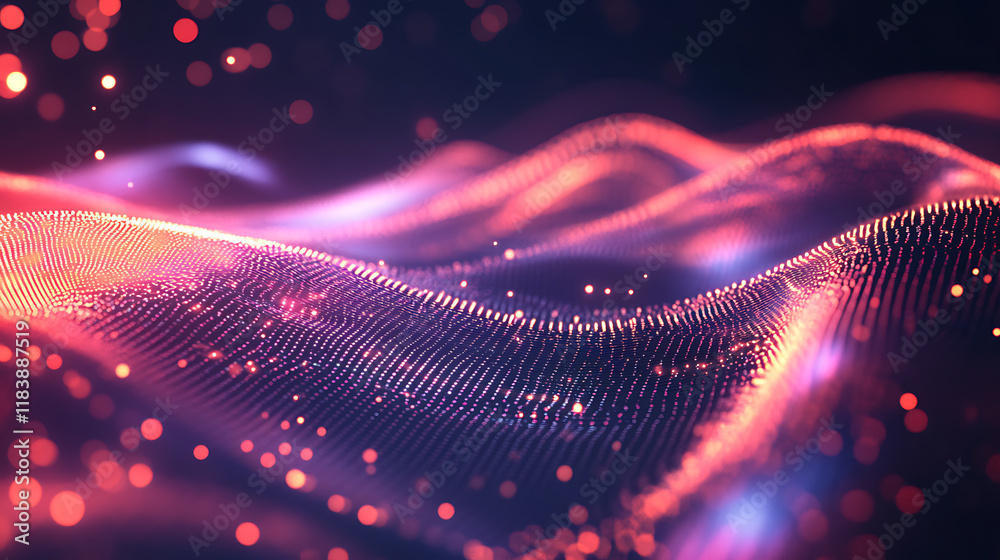 Aufkleber futuristic data stream 3d illustration, data transfer technology, wave of dots and weave lines, abst