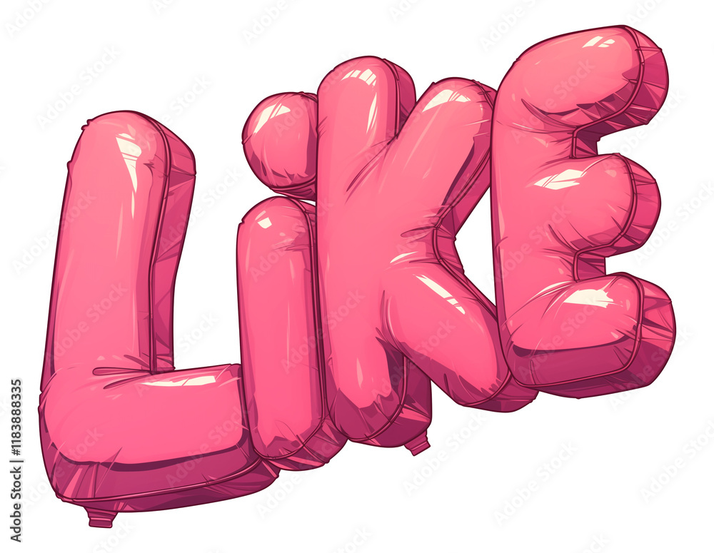 Aufkleber pink balloon letters spelling like with glossy, holographic shine, isolated on transparency backgrou