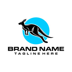 Kangaroo logo vector illustration in circle. Simple design of animals