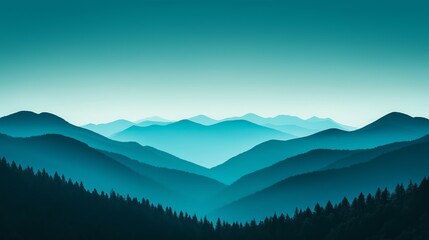 Misty Blue Mountain Range with Layers of Hills and Dense Forest in Tranquil Light