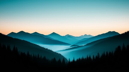 Obraz premium Serene Forested Mountains with Layers of Blue Hills and Misty Scenic Horizon