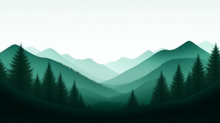 Fototapeta premium Misty Hills and Forested Mountains with Gradient Blue Layers in Peaceful Horizon