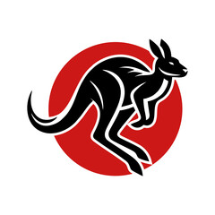 Kangaroo logo vector illustration in circle. Simple design of animals
