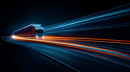 Light streaks shaped like a truck in motion over a dark background