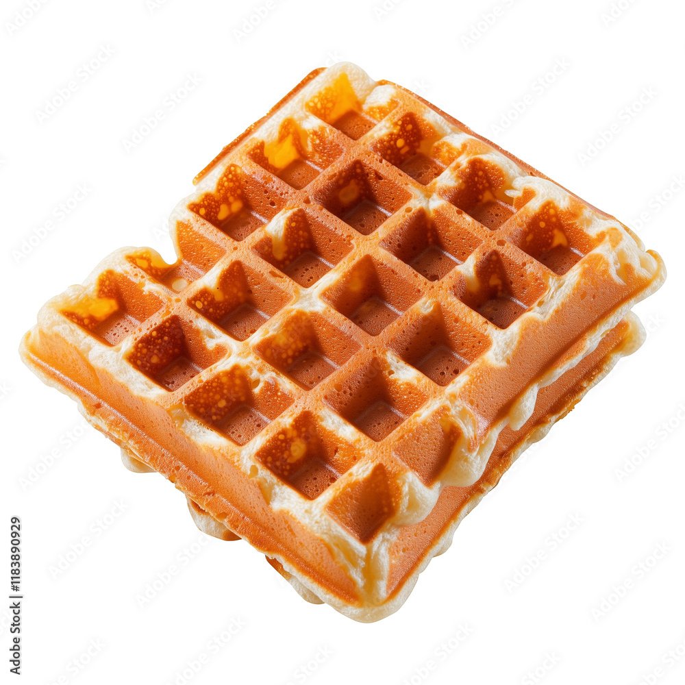 Poster crispy golden waffle topped with sweet syrup, isolated on transparency background. perfect for break