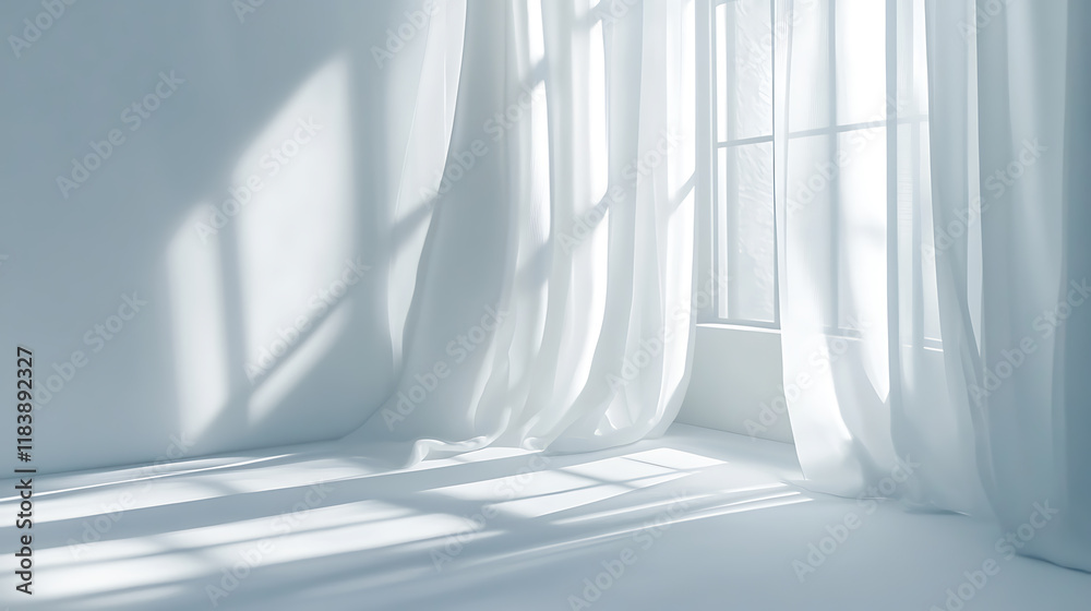 Leinwandbilder minimalistic abstract gentle white background with light and shadow of window curtains on wall